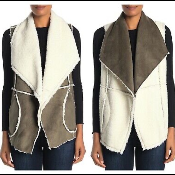 NWT Caslon Reversible Faux Shearling Vest GREEN/IVORY - SIZE M - Picture 5 of 12